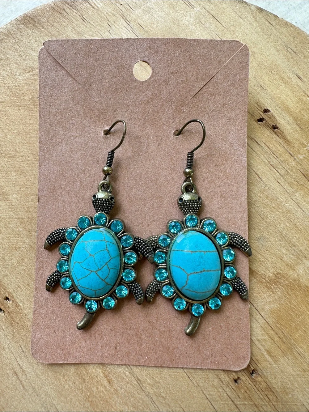 Turquoise Turtle Drop Earrings - Blue Stone Dangle